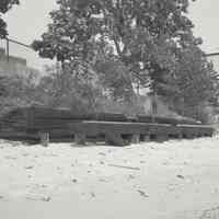 Digital image of B+W photo of former Maxwell House Coffee plant exterior, Beach Area South of Plant, Hoboken, 2003.