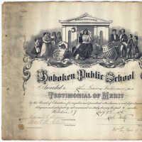          Certificate: Hoboken Public School, Testimonial of Merit given to John Frances Hildemann by Board of Education, July 9, 1875. picture number 4
   