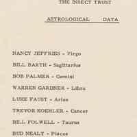 The Insect Trust. Astrological Data. No place, no date, circa 1966-1970.