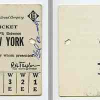 Ticket, transportation, sample: Erie-Lackawanna Railroad. Yearly Ten Trip Ticket Between Arlington & N.Y. 1963.