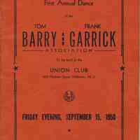 Digital images of program: First Annual Dance of Tom Barry & Frank Garrick Assn., Union Club, Hoboken, Sept. 15, 1950.