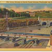 Postcard: New Jersey Entrance to Lincoln Tunnel between Weehawken & N.Y.C. N.d., ca. 1937-1945.