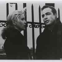 B+W publicity photo of Eva Marie Saint as Edie Doyle and Marlon Brando as Terry Malloy in film "On the Waterfront," Hoboken, no date, ca. 1953-1954.