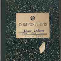 Composition book for AADA classes; belonging to Louie LaRusso, 704 Park Avenue (Hoboken?), Oct. 1957.