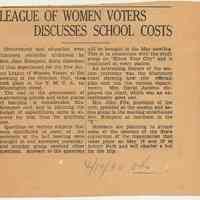 News clipping: League of Women Voters meeting at Hoboken YMCA. Apr. 19, 1930.