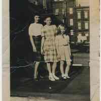 B+W photo of Smith girls on roof of Smith home, No.15 Willow Terrace, Hoboken, n.d., ca. 1948.