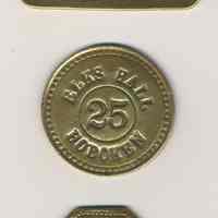 Three brass poker chips from Hoboken Elks Hall (Lodge or Club), n.d, ca. 1900-1950.