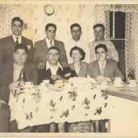 B+W photo of family, 7 men & a woman, of Joseph "Biggie" Yaccarino, Hoboken, no date, circa 1940-50.