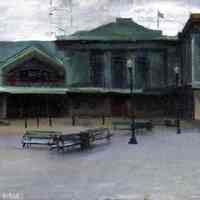 Digital image of painting "Lackawanna Train Terminal" by Frank Hanavan, Hoboken, painted 1993.