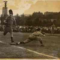 B+W photo of player in Hoboken uniform at baseball game in Weehawken, N.J., no date, circa 1950-1955.