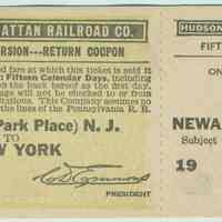 Fifteen day excursion (roundtrip) ticket of the Hudson & Manhattan Railroad Co., October 1, 1931.