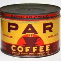 Can: Par Coffee, Regular Grind, 1 pound. Distributed by General Foods Sales Co., N.Y. N.d., ca. 1939-1950.