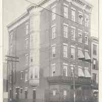 Printed B+W photograph of Jefferson Trust Company, corner of First and Jefferson Sts., Hoboken, ca. 1906-1908.