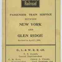 Timetable: Lackawanna Railroad Passenger Train Service Between New York and Glen Ridge, Revised to April 1, 1910.