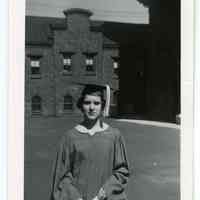 B+W photo of Mary Anne Amoroso, grade school graduation from SS Peter & Paul R.C. School, Hoboken, 1957.