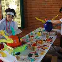 Color photos, 59, of mask making workshop at Hoboken Historical Museum, June 11, 2006.