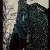 Color slide of detail view of the All Saints Episcopal Church portico and façade at 701 Washington on the corner of Washington and 7th