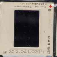          Color slide of eye-level side view of the Sam Sloane statue in front of the Lackawanna Terminal façade picture number 2
   