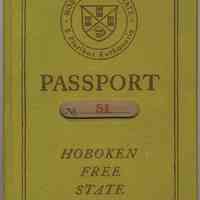 Passport. Hoboken Free State. Issued by Christopher Morley and Cleon Throckmorton. No. 51. Issued to J. Brooks Atkinson, February 3, 1930.