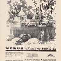 Ad, magazine: Venus Drawing Pencils. (Instructional scenic illustration by Ted Kautzky.) American Pencil Co., 506 Willow Avenue, Hoboken, N.J. Nov. 1941.