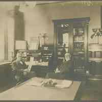 Sepia-tone photo of the Board Room of the Hoboken Bank for Savings, Hoboken, no date, ca. 1890-1900.