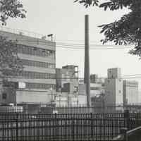 Digital image of B+W photo of former Maxwell House Coffee plant exterior, overview from Elysian Park, looking northeast, Hoboken, 2003.