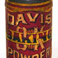 Can, sample: Davis OK Baking Powder. Can (2 oz?); Free Sample. R. B. Davis Co., N.Y.; Factory: Hoboken, n.d., ca. 1906-1916.