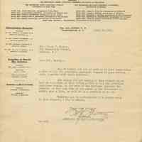 TLS from M[ichael]. J. Slattery, National Catholic War Council to Mrs. [Mary H.] Markey, April 14, 1919 re request for list of all employees at Admiral Benson Club.