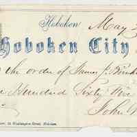 Check: Hoboken City Bank, May 22, 1863, payable to James J. Brinckerhoff for $165.00.