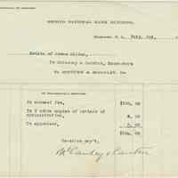Receipt dated Feb. 3, 1906 to the Estate of James Miller from Minturn & Carsten (lawyers), Hoboken, N.J. for payment received.