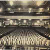 Sepia-tone photo of the auditorium of the recently opened Fabian Theatre, looking from the balcony to the stage, Hoboken, no date, ca. Nov.-Dec, 1928.