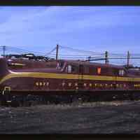          Color slide of former Pennsylvania Railroad GG-1 locomotive No. 4877 in Hoboken rail yard, March 11, 1989. picture number 2
   