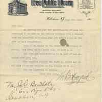 Letter to J.G. Baudholz, 622 Bloomfield St., Hoboken from Trustees, Free Public Library, Hoboken, July 8, 1913, soliciting bid on library alterations.