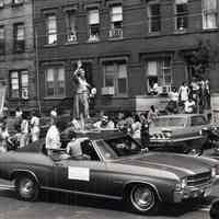 B+W photo of parade on northern section of Washington St., Hoboken, June, 1975.