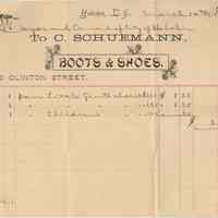 Bill from C. Schuemann, Boots & Shoes, 516 Clinton St., (Hoboken), March 14, 1903.