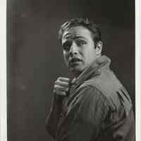 B+W publicity photo of Marlon Brando as Terry Malloy with Eva Marie Saint as Edie Malloy in film "On the Waterfront," Hoboken, no date, ca. 1953-1954.