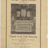 Church bulletin: The Record. Nov., 1930. Church of the Holy Innocents, Hoboken. Sermon for Tercentenary Celebration, Oct. 5, 1930.