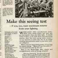 Ad, magazine: Make this seeing test - if you, too, want maximum returns from your lighting. Cooper Hewitt Electric Co., Hoboken. In: Sat. Evening Post, Oct. 24, 1925.