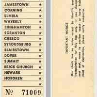 Ticket, exchange: E-L R.R., Eastward from Akron to Hoboken. N.d., ca. 1960-1968.