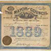 License: Herman Alps for "House of Public Entertainment", 47 Washington St., issued by City of Hoboken, June 3, 1889.