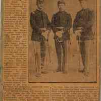 Digital image of newspaper photo of Julius & George Durstewitz + Richard Stevens with article re Stevens Battalion, [Hoboken], no date, ca 1901-1906.