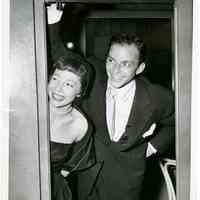 Sinatra photo: Frank Sinatra & Imogene Coca in dressing room at Paramount Theater for benefit event, N.Y., ca. Oct. 3, 1950.