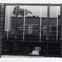 B+W photo of Newark St. window of State of N.J., Div. of Employment Security, Hoboken, n.d., ca.1960s.