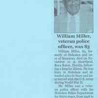 Photocopy of obituary of William Miller [Sr.] from Secaucus Home News, December 9, 2004.
