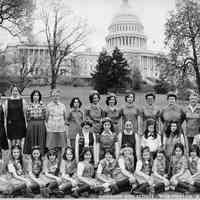 B+W group photo of Hoboken Girl Scouts at U.S. Capitol, Washington, D.C. April, 1978.