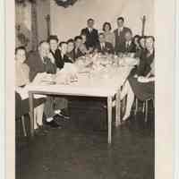 B+W photos, 2, of dinner or lunch meeting at Hoboken YMCA, Hoboken, n.d., ca. 1945-1955.