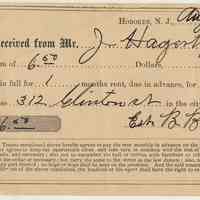 Receipt for J. Hagerty for rental at 312 Clinton St., Hoboken. Issued by Est. B. Beronino(?), August 1, 1898.