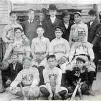 B+W copy photo of photo of the Madison F.C. baseball team with Paul Joseph Prester at the lower right, no place (Hoboken?), no date, ca. 1908-11.