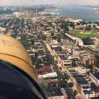 Color aerial photos, 2, of general views of east side of Hoboken, n.d., ca. 1990.