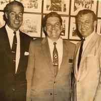 B+W photo of John J. Grogan with Joe Dimaggio and Paul "Skinny" D